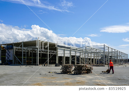 metal frame of a new modern unfinished industrial building metal frame of a new modern unfinished industrial building 83519925