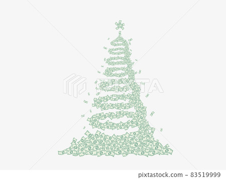 Christmas tree fir-tree made of money paper banknotes, whirlwind, spiral. Merry christmas and happy new year 83519999