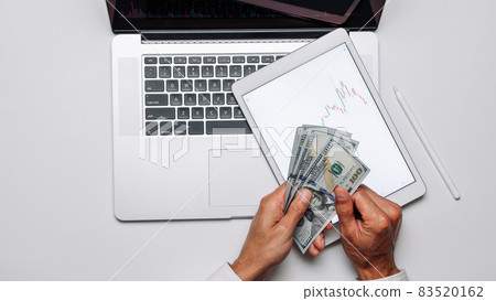 Financial report. Finance application for sell, buy and analysis profit dividend statistics. Investment business technology app on digital screen. Job application background. Financial report. Finance application for sell, buy and analysis profit dividend statistics. Investment business technology app on digital screen. Job application background. 83520162