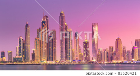 Dubai Marina bay view from Palm Jumeirah, UAE 83520421