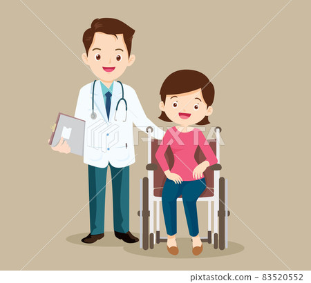 Smart doctor and female patient recovered from illness in wheelchair Smart doctor and female patient recovered from illness in wheelchair 83520552