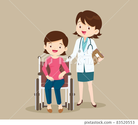 Smart doctor and female patient in wheelchair Smart doctor and female patient in wheelchair 83520553
