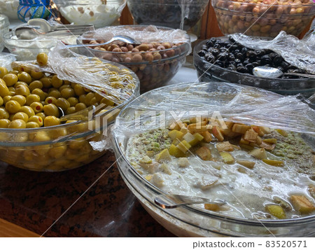 Variety of fresh salads in a buffet. Concept of all inclusive hotel or healthy eating 83520571