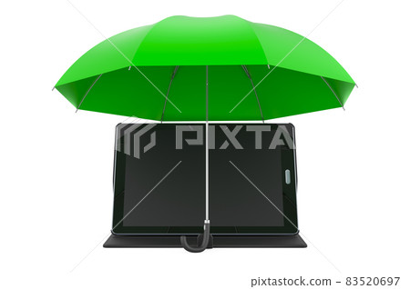 Tablet computer under umbrella, 3D rendering 83520697