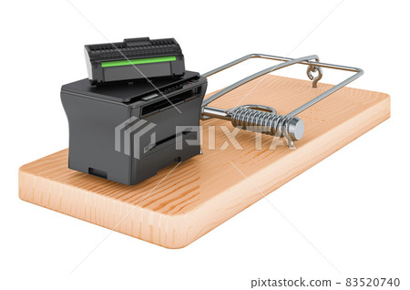 Multifunction laser printer MFP inside mousetrap, 3D rendering 83520740
