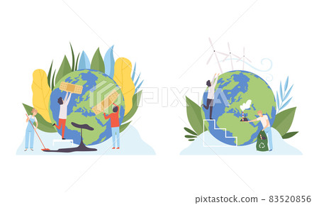 People Character Cleaning Earth Planet Taking Away Industrial Plant and Sticking Plaster Care of Ecology and Environment Vector Illustration Set People Character Cleaning Earth Planet Taking Away Industrial Plant and Sticking Plaster Care of Ecology and Environment Vector Illustration Set 83520856