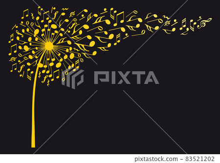 Gold dandelion with flying music notes, vector Gold dandelion with flying music notes, vector 83521202
