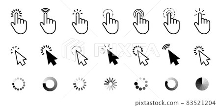 Pointer click icons. Arrows and hands cursors tools. Vector website search symbols 83521204