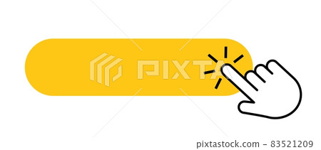 Click blank button with finger icon. Push yellow button mouse cursor. Vector registration or search concept. Click blank button with finger icon. Push yellow button mouse cursor. Vector registration or search concept. 83521209