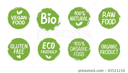 Bio green labels. Organic eco logo set. Vector ecology round banners or stickers Bio green labels. Organic eco logo set. Vector ecology round banners or stickers 83521210