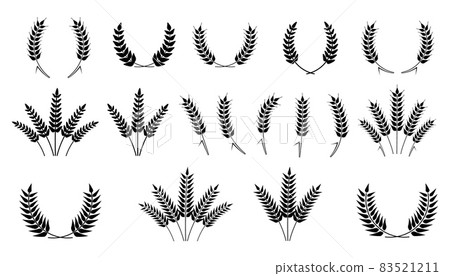Wheat wreaths logos. Wheat ear icons. Vector agriculture ears symbols. Wheat wreaths logos. Wheat ear icons. Vector agriculture ears symbols. 83521211