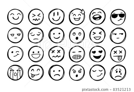 Hand drawn smiles. Doodle emotion faces. Freehand vector cute emoticon collection Hand drawn smiles. Doodle emotion faces. Freehand vector cute emoticon collection 83521213
