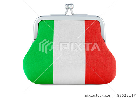 Coin purse with Italian flag. Budget, investment or financial, banking concept in Italy. 3D rendering Coin purse with Italian flag. Budget, investment or financial, banking concept in Italy. 3D rendering 83522117