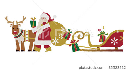 聖誕 _ 雪橇拉紅鼻子馴鹿，送禮物聖誕老人 _ 水彩畫 83522212