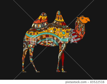 Hand drawn camel. Colorful zentangle ornament for your design 83522516