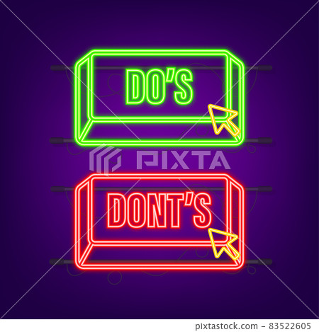 Do s and Don ts neon button. Flat simple thumb up symbol minimal round logotype element set. Vector illustration Do s and Don ts neon button. Flat simple thumb up symbol minimal round logotype element set. Vector illustration 83522605