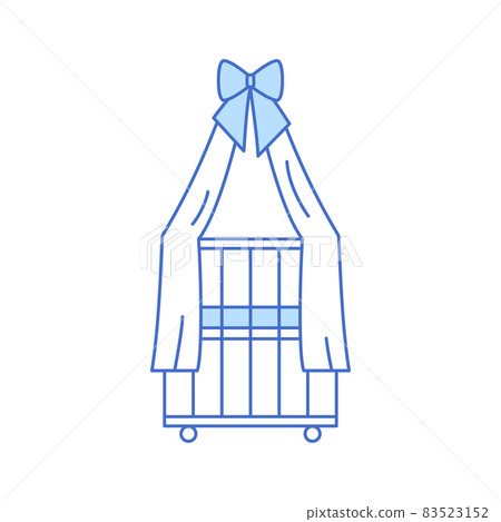 Crib isolated thin line icon. Outline style blue baby crib with canopy simple design. Newborn care linear minimal art vector illustration. 83523152