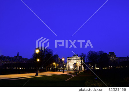 Night view of the Arc de Triomphe du Carousel, Paris, France, taken on January 21, 2020 Night view of the Arc de Triomphe du Carousel, Paris, France, taken on January 21, 2020 83523466