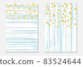 Gold confetti on shabby background. Cover set with gold dots and falling snowflakes. 83524644