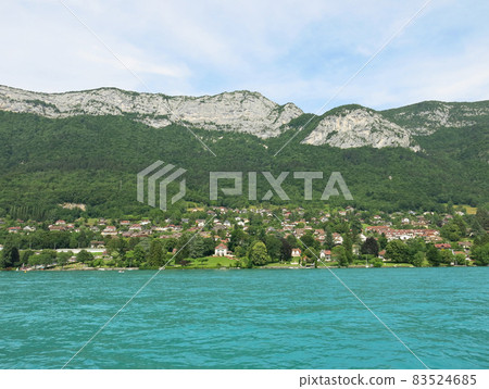 Houses on the shores of Lake Annecy in Europe, Annecy, Haute-Savoie, France Houses on the shores of Lake Annecy in Europe, Annecy, Haute-Savoie, France 83524685