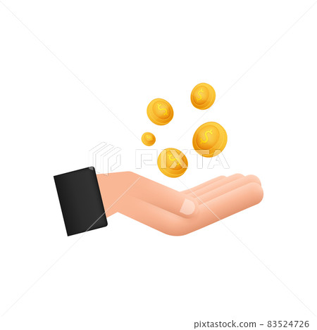Flat illustration with hand coins. Website vector icon. Business concept. Flat illustration with hand coins. Website vector icon. Business concept. 83524726