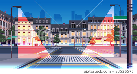 night city street with modern houses exterior urban buildings facade horizontal night city street with modern houses exterior urban buildings facade horizontal 83526575