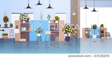 greenhouse potted plants on shelf gardening concept office interior horizontal 83526659