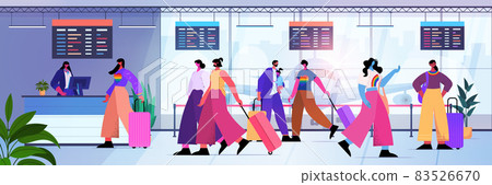 passengers standing in line queue to airport counter for check in lgbt rainbow transgender love concept 83526670