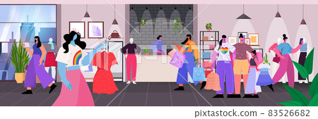 lesbians buying clothes in fashion boutique transgender love LGBT community concept shopping mall interior lesbians buying clothes in fashion boutique transgender love LGBT community concept shopping mall interior 83526682