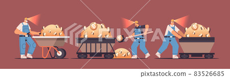 set men miners digging and extracting bitcoins in mine cave mining crypto coins digital cryptocurrency blockchain 83526685