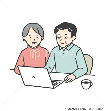 操作個人計算機的資深夫婦 操作個人計算機的資深夫婦 83526864