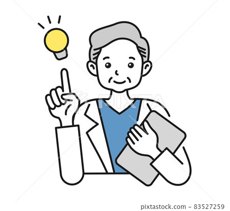 Illustration material of an elderly male nurse / doctor in a white coat making a suggestion Illustration material of an elderly male nurse / doctor in a white coat making a suggestion 83527259