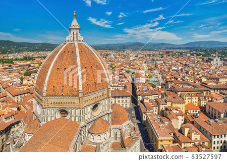 Florence Italy, high angle view city skyline at Florence Duomo Santa Maria del Fiore Cathedral, Tuscany Italy Florence Italy, high angle view city skyline at Florence Duomo Santa Maria del Fiore Cathedral, Tuscany Italy 83527597