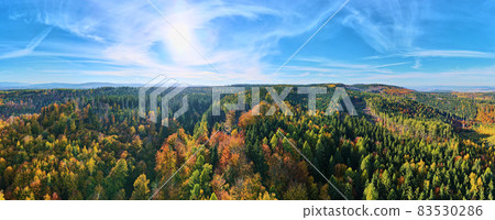 Aerial view of mountains covered with autumn forest 83530286