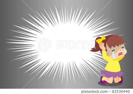 Illustration of a cute little girl holding her head and crying Cartoon background Copy space template 83530440