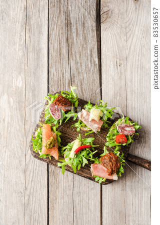 Mix of small sandwiches. Top view Mix of small sandwiches. Top view 83530657
