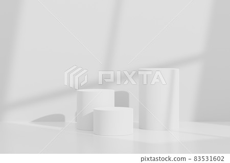3d abstract background white podium for product presentation and brand advertising with shadow of windows and roof. Empty scene for mock up. 3d abstract background white podium for product presentation and brand advertising with shadow of windows and roof. Empty scene for mock up. 83531602