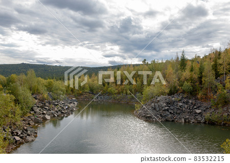 Panorama of lake scenes in national park Kachkanar, Russia 83532215