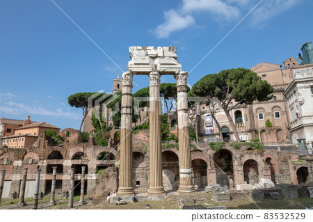 Panoramic view of temple of Venus Genetrix is ruined temple and forum of Caesar 83532529