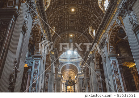 Panoramic view of interior of Papal Basilica of St. Peter (St. Peter's Basilica) Panoramic view of interior of Papal Basilica of St. Peter (St. Peter's Basilica) 83532551