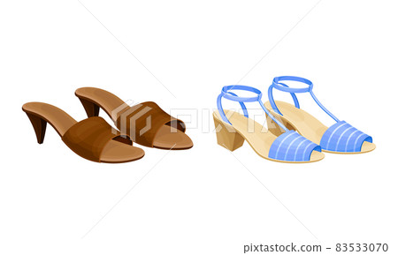 Blue and Brown Open Toe Womens Shoes with Heels Vector Set Blue and Brown Open Toe Womens Shoes with Heels Vector Set 83533070