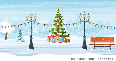 snowy winter city park - Stock Illustration [83533163] - PIXTA
