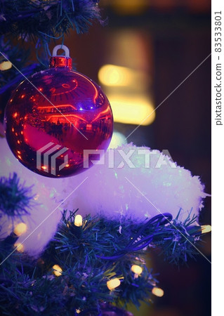 Christmas and New Year holidays background, winter season. Christmas greeting card with ornaments and lights for tree. 83533801
