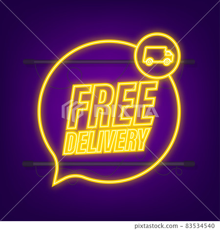 Free delivery. Badge with truck. Neon icon. Vector stock illustrtaion 83534540