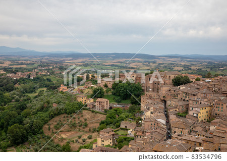 Panoramic view of Siena city with historic buildings and streets Panoramic view of Siena city with historic buildings and streets 83534796