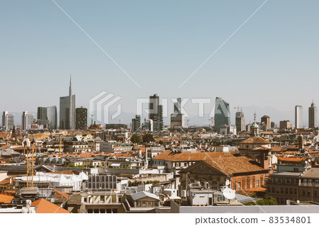 Panoramic view of Milan city with modern buildings from Milan Cathedral Panoramic view of Milan city with modern buildings from Milan Cathedral 83534801
