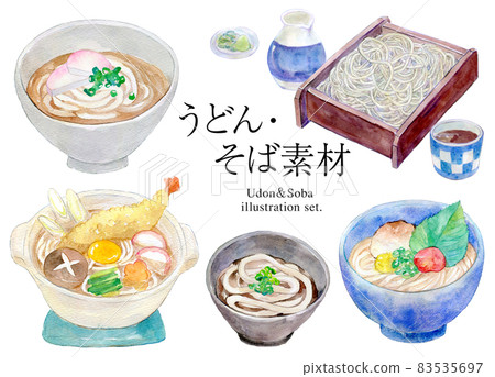 Udon soba set illustration watercolor Udon soba set illustration watercolor 83535697