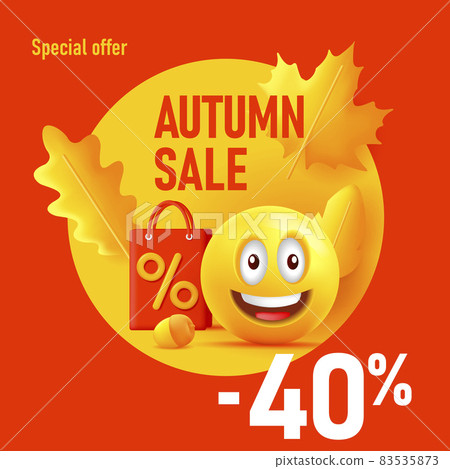 autumn sale abstract vector lettering illustration with leaves and shopping bags 83535873