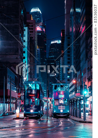 Street view of Sheung Wan, Hong Kong at night 83536037