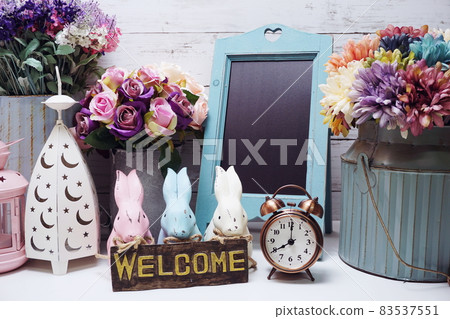happy easter with bunny rabbit and space copy wooden easel background happy easter with bunny rabbit and space copy wooden easel background 83537551